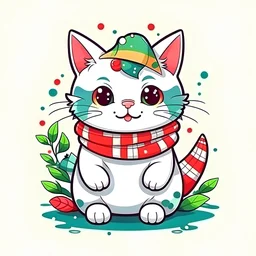 cute cat Cartoon for Christmas Day ,Colorful Holiday T-Shirt Design, transparent,no background