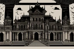 Once upon a time, a terrifying palace at night, 2D, simple