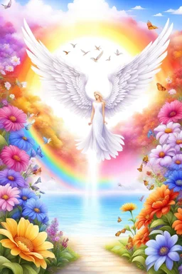 beautiful colors, very beautiful, ,flowers garden,paradisiac angels,rainbow