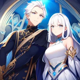 Twins, boy and girl, white hair, silver eyes, royal