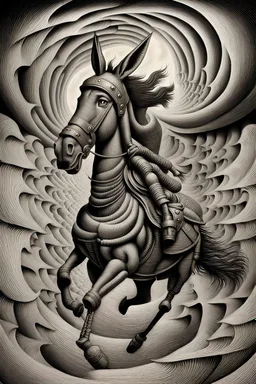 MC Escher Donkey warrior in tornado