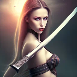 Beautiful women with katana sword