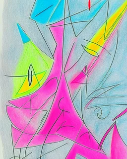 Abstract paul klee painting on pastel paper with sketchy pencil outlines