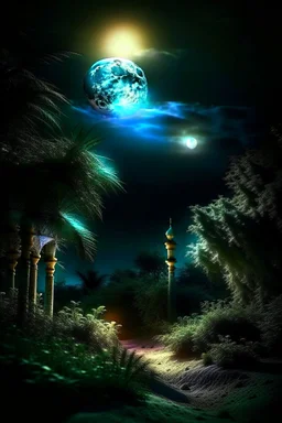 a beautiful moonlit Arabic scene. atmospheric.