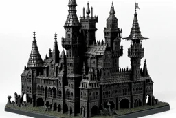A black clockwork castle with a stronghold designed in German folk art