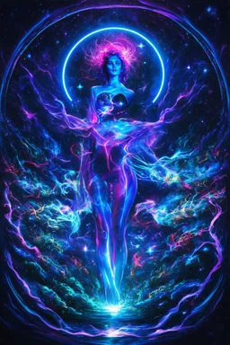 in the midst of universal movement it has been rendered stationary; surreal neon celestial art