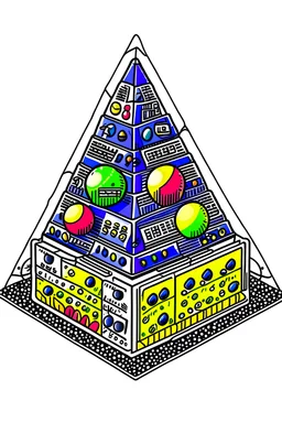 Draw a big sound system pyramid and some blueberries, all in color and finally with the image make a sticker where it appears patx a dub