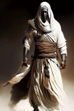 AAn Arab warrior with a plain robe and a strong face full body