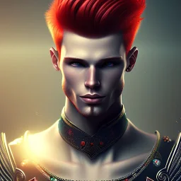  man with red hair, full body, fantasy setting, real photo, soft lighting