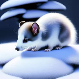 pixar style, volumetric Winter garden environment and background, realistic painting of a cute midget ermine Pup laying on the ground, looking excited, detailed digital painting, extreme dense and fine fur, anime, ornate, colour-washed colors, elegant, small minutiae, tiny features, particulars, centered, smooth, sharp focus, renderman gofur render, 8k, uhd, detailed eyes, realistic shaded volumetric lighting, sunlight caustics, backlight, centered camera view