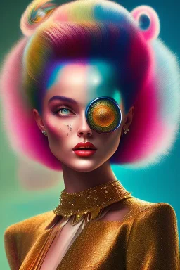 1960s beautiful face, surreal visuals with bright wet colors to evoke or convey otherworldly experiences, Pop Art, high resolution photography, distorted"