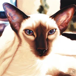 art by Boris Kostygov, intricate detailed Sphynx siamese cat with blue eyes