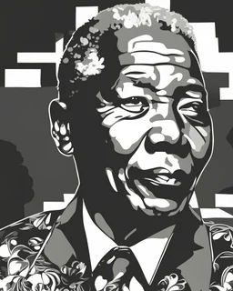 simple outlines art, bold outlines, clean and clear outlines, no tones color, no color, no detailed art, art full view, wide angle, white background, Nelson Mandela