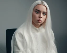 Billie Eilish, sitting on a chair, Black Short Dress, high detail, realistic, 8k