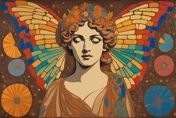 colorful psychedelic painting of ancient god psyche depicted in ancient mosaic art as a butterfly-winged woman by andy warhol