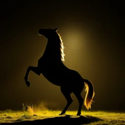 full silhouette of a horse rearing up(outlined by lighting)