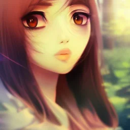 Insanely portrait of beautiful girl, beautiful face, sunny, relaxing, sea, trees, real details, hyper photo realistic, anime style, glowing forest, 8k