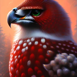 close up on the red owl in the background, fantasy book cover art