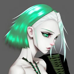 white haired girl with green hair ends and short spiked black hair boy