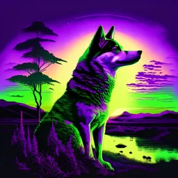 marijuana doge trippy green and purple sunset