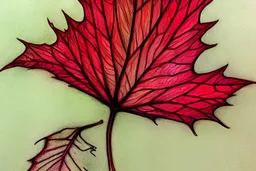 drawing in the style of Arthur Rackham of a young, rhubarb leaf enshrouded sprite. She is beautiful and has red highlights