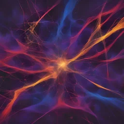 A swirling, chaotic network of lines and dots, forming a complex web of interconnected shapes and colors. The dominant hue is a deep, ominous shade of purple, interspersed with streaks of vibrant red, electric blue, and burning yellow. The network is bordered by a sharp, jagged edge, as if it were an animated storm cloud, with tendrils of cloudlike matter reaching out into the surrounding darkness. The image is adorned with a bold, blocky white text that reads "Storm" in a striking, almost futur