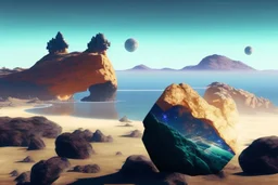 person, infinite, exoplanet in the horizon, big stones, cliff, science fiction, epic scene.