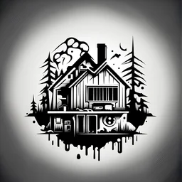 post-apocalyptic home vector icon in white color over the back background, stylized