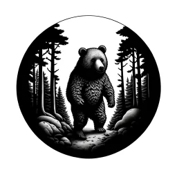 Sticker design on white background, Teddybear walking in a forest, in Gustave Dorè art style, side light, high details, photorealistic, monochrome, black and white