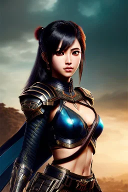 Amazon anime warrior, waist up portrait, 8k resolution, intricate details, ornate details, soft lighting, vibrant colors, retroanime, masterpiece, intricate eyeliner, dark eyeshadow, eyes, wild hair, intricate tattoos