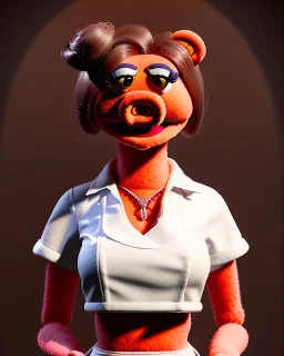 waitress woman muppet head, skin body and arms, concept art, retro style, smooth, unreal engine 5, god lights, ray tracing, RTX, lumen lighting, ultra detail, volumetric lighting, 3d.