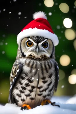 Owl wearing a Christmas hat