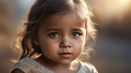 Thoughtful appealing 2-year-old migrant girl, engaging, tearful, aware, worried, intelligent, hopeful, fearful, showing her head and upper body, perfect sparkling eyes, perfect anatomy, exquisite composition, beautiful detailed intricate detailed octane render, 8k artistic photography, photorealistic, soft natural volumetric cinematic perfect light, chiaroscuro, award-winning photograph, masterpiece, raphael, caravaggio, bouguereau