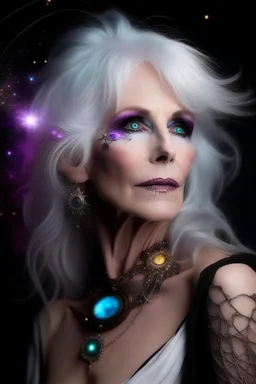 Galactic beautiful aged woman empress sky deep violet eyed whitehaired