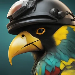 a close up of a bird wearing a helmet, cyberpunk 2 0 7 7 character art, inspired by Igor Morski, headphones dj rave, rastafarian, by François Boquet, detailed studio photograph, by Antoni Pitxot, maya renderer, toucan, images on the sales website, bioart, shot with Sony Alpha a9 Il and Sony FE 200-600mm f/5.6-6.3 G OSS lens, natural light, hyper realistic photograph, ultra detailed -ar 3:2 -q 2 -s 750