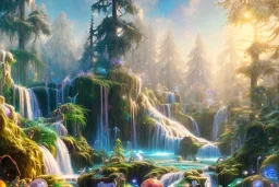  white and gold crystal cosmic ambiance，waterfall, full of details, smooth, bright sunshine，soft light atmosphere, light effect，vaporwave colorful, concept art, smooth, extremely sharp detail, finely tuned detail, ultra high definition, 8 k, unreal engine 5, ultra sharp focus