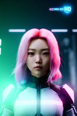 portrait, Asian cyborg woman :: symmetry photography, cyberpunk style, pink hair, makeup, line eye, light iris, :: black samurai armor, japanese traditional pattern, wires and circuits, pink, white, black :: cinematic, Ultra realistic, dark scene, soft color, highly detailed, unreal engine 5, RTX, ultra detail, 3d, finely drawn, high definition.