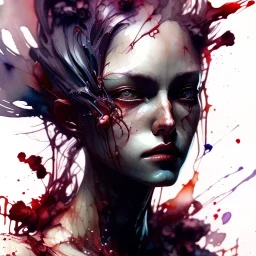  Bones, darkred tones, leaning pose, watercolor illustration by <agnes cecile> <Yoji Shinkawa>,