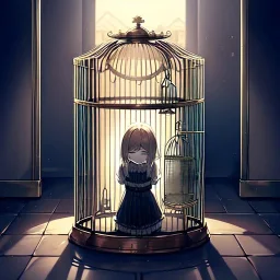 cage, sad anime girl kept prisoner