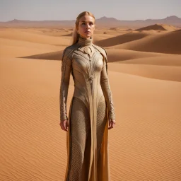 She stands amidst the arid desert, a young Bene Gesserit adorned in a remarkable Fremen stillsuit, a testament to her adaptability and survival instincts. The suit, intricately woven with a network of tubes, serves as her lifeline in this parched land. Every inch of her body is covered in the tubes, creating a complex web of interconnected pathways. These tubes collect and recirculate her own precious sweat and bodily fluids, providing her with a continuous source of water. Each drop is a lifeli