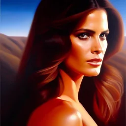 portrait of beautiful busty Sarah Connor painting by Brom , oil on canvas, cinematic composition, extreme detail,fit full head inside picture,8k