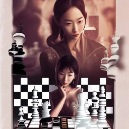 Japanese actress playing chess