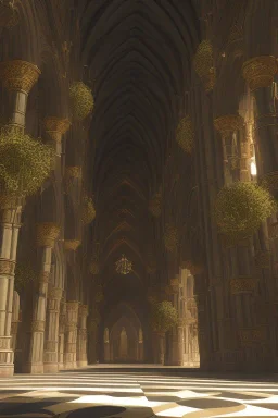 inside cathedral, looking inside, atmospheric, realistic, cinematic lighting, octane render.