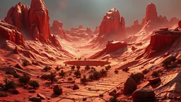 realistic photo of a landscape covered in copper that looks futuristic with futuristic lighting