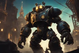 Big Daddy in bioshock model with 8k solo leveling shadow artstyle, orisa them, full body, intricate details, highly detailed, high details, detailed portrait, masterpiece,ultra detailed, ultra quality