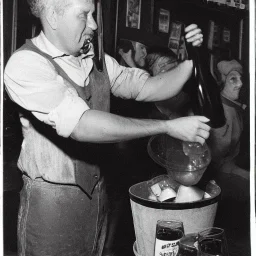 William Luby pouring a bucket full of beer on his own head at a pub