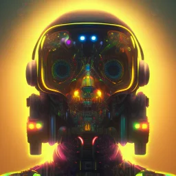 A beautiful portrait of a cyborg crow wite neon color scheme, high key lighting, volumetric light high details psychedelic background