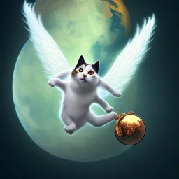 A flying cat with wings.