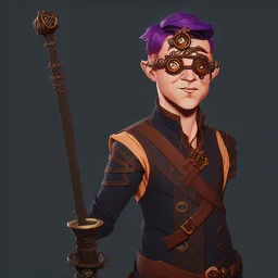 male "dungeons and dragons" halfling diviner with goggles and coctail, brewer