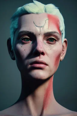 Fashion Portrait, tank girl, make up, natural busty, retro futuristic style, glow eyes, cinematic, Ultra realistic, wide angle view, soft color, highly detailed, unreal engine 5, RTX, ultra detail, volumetric lighting, 3d, finely drawn, high definition.